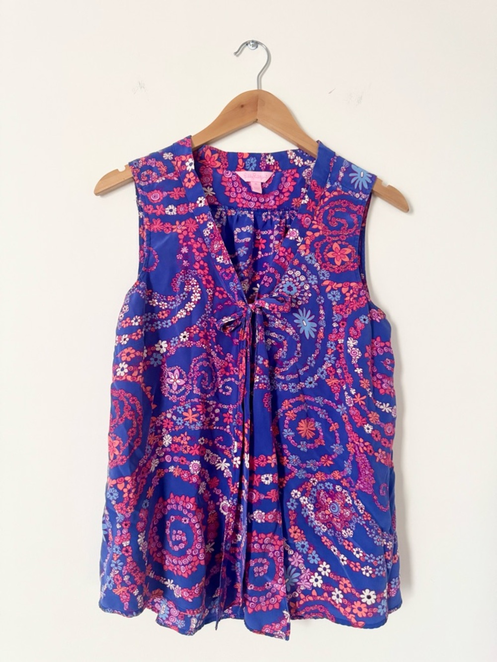 Lilly Pulitzer Silk Floral Paisley Sleeveless Tie Front Top Size M
